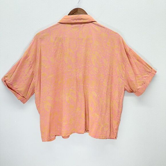 Prana Iguala Camp Shirt Womens Size XL Rayon Flowy Cropped Orange Tropical - Picture 4 of 11